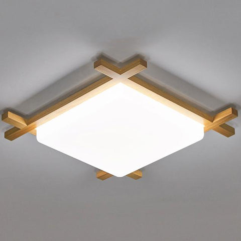 Square Wood LED Ceiling Light with Japanese Tatami Design