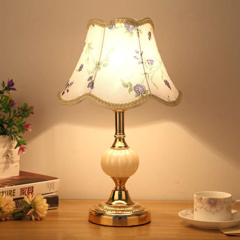 Floral Fabric Shade Table Lamp with Glass and Iron Base