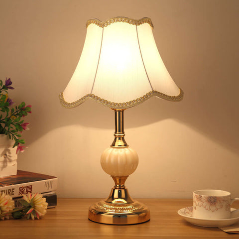 Floral Fabric Shade Table Lamp with Glass and Iron Base