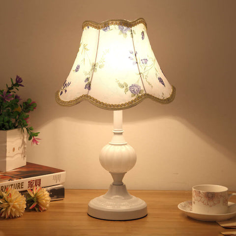 Floral Fabric Shade Table Lamp with Glass and Iron Base
