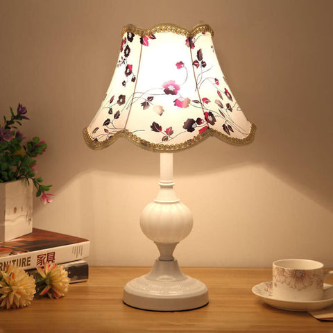 Floral Fabric Shade Table Lamp with Glass and Iron Base