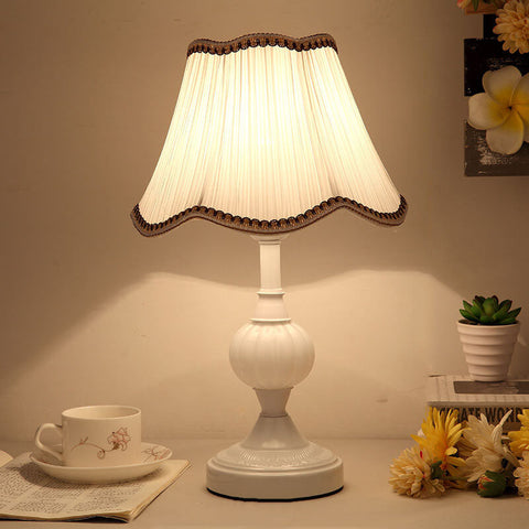 Floral Fabric Shade Table Lamp with Glass and Iron Base
