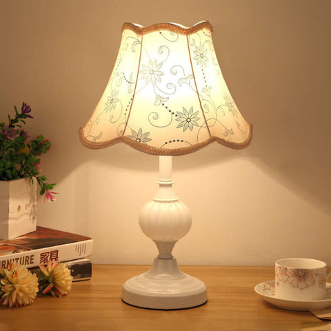 Floral Fabric Shade Table Lamp with Glass and Iron Base