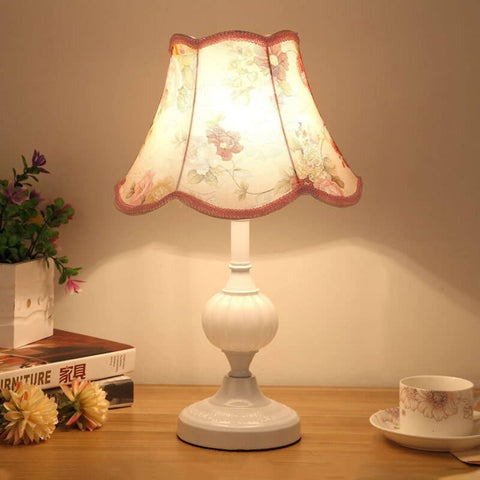 Floral Fabric Shade Table Lamp with Glass and Iron Base