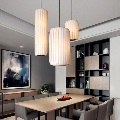 Fabric Lantern Pendant Light with Vertical Lantern Form