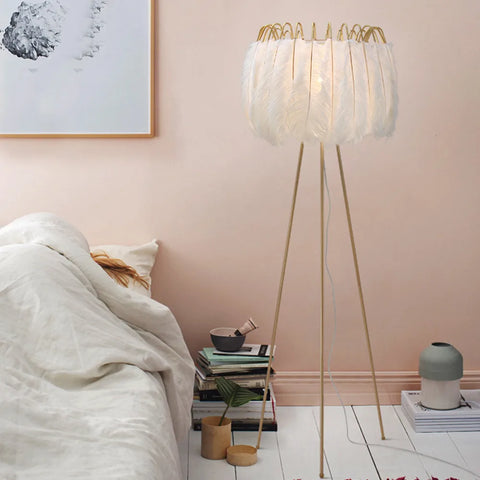 Feather Chandelier with Feathered Shade in Iron and Feathers