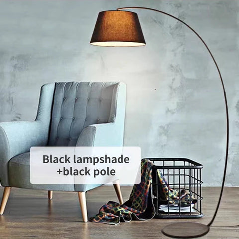Arched Floor Lamp with Fabric Shade with Arched Stem and Broad Shade
