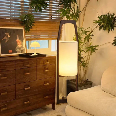 Wooden Lantern Floor Lamp with Open Rectangular Lantern
