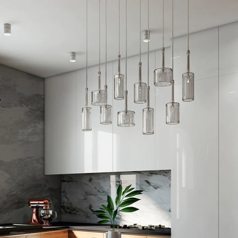 Glass Cylinder Pendant Light with Nickel Finish and Adjustable Cord