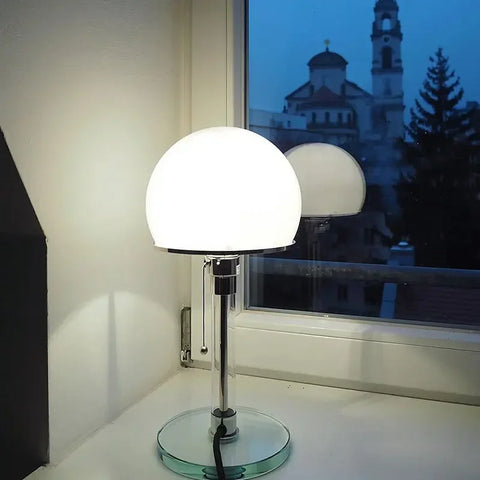 Bauhaus Glass Globe Table Lamp with Chrome Base