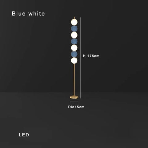 Modern Orb Floor Lamp with Stacked Glowing Orbs in Iron and Glass