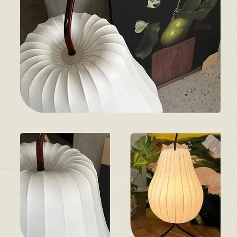 Japanese-style Silk Floor Lamp with Pear-shaped Shade