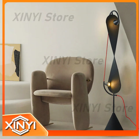 Retro Sailboat Floor Lamp with Sculptural Fabric Shade