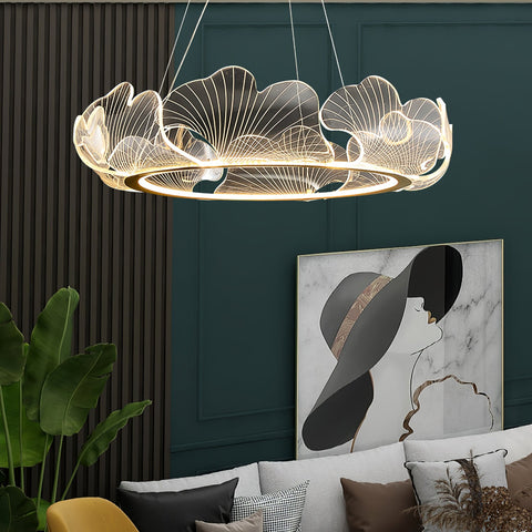 Sea Chandelier with Illuminated Leaf and Scallop Design