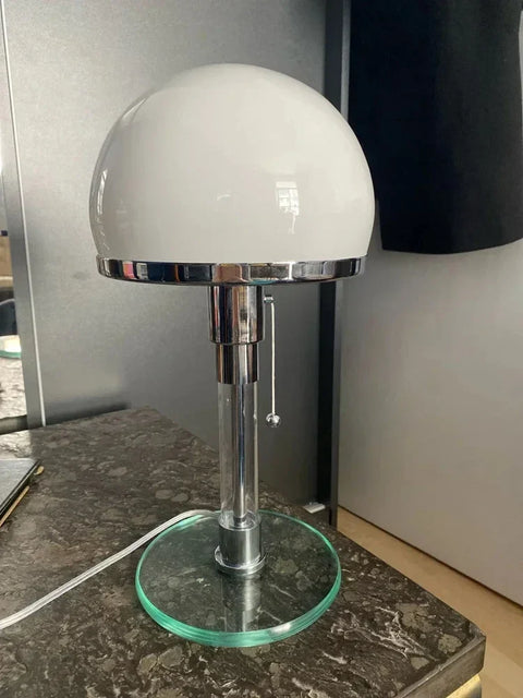 Bauhaus Glass Globe Table Lamp with Chrome Base