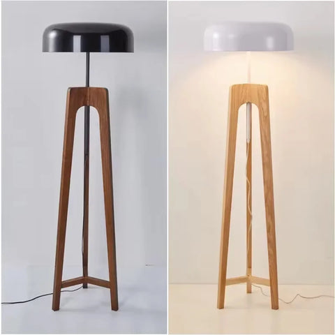 Solid Wood Floor Lamp with Tripod Base and Drum Shade