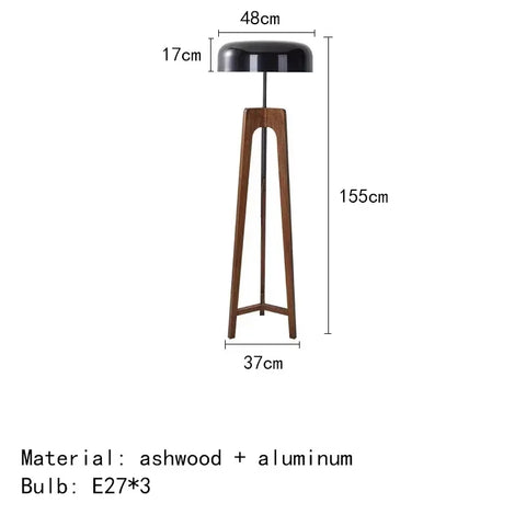 Solid Wood Floor Lamp with Tripod Base and Drum Shade