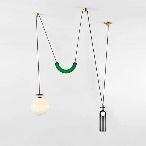 Geometric Multi-Pendant Chandelier with Adjustable Drops