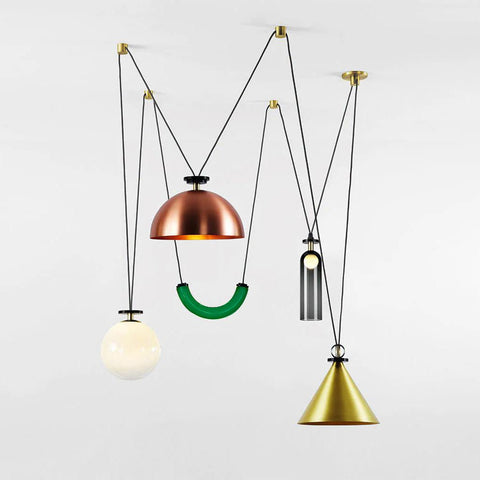 Geometric Multi-Pendant Chandelier with Adjustable Drops