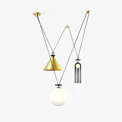 Geometric Multi-Pendant Chandelier with Adjustable Drops