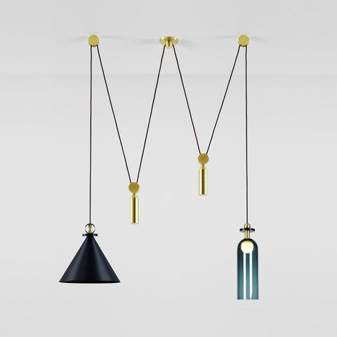 Geometric Multi-Pendant Chandelier with Adjustable Drops