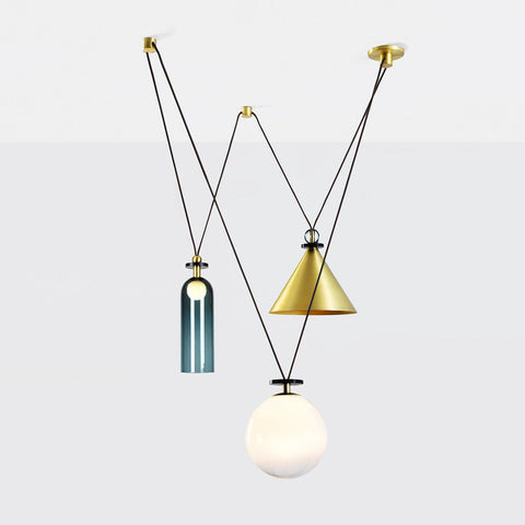 Geometric Multi-Pendant Chandelier with Adjustable Drops