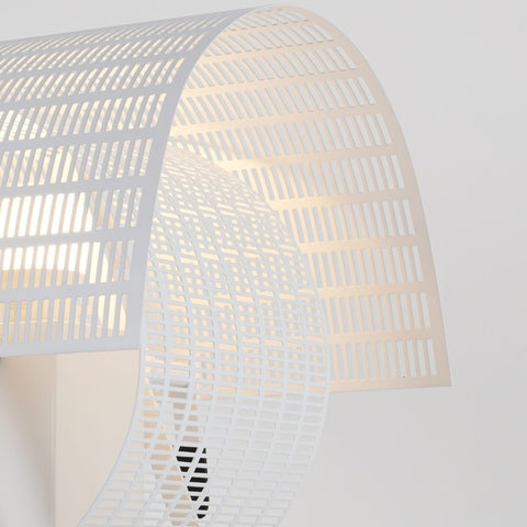 Table Lamp with Striped Column and Sculptural Curved Shade