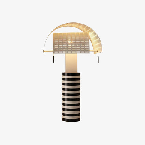 Table Lamp with Striped Column and Sculptural Curved Shade