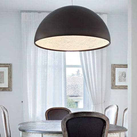 Pendant Light with Dome Shade and Sculpted Floral Interior