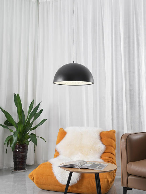 Pendant Light with Dome Shade and Sculpted Floral Interior