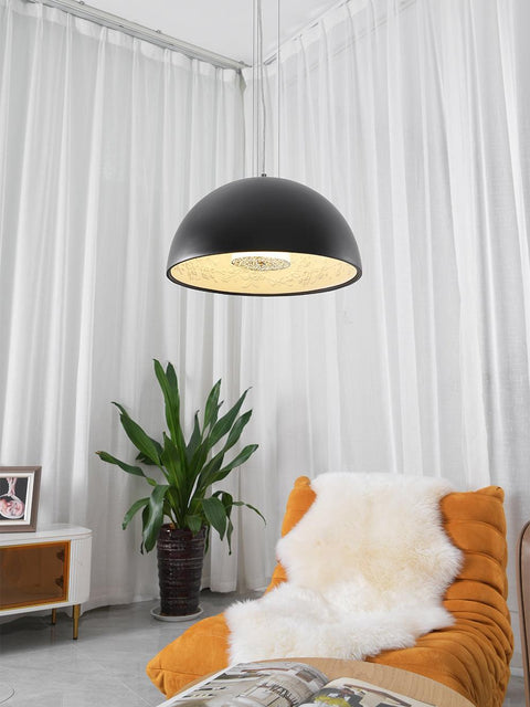 Pendant Light with Dome Shade and Sculpted Floral Interior