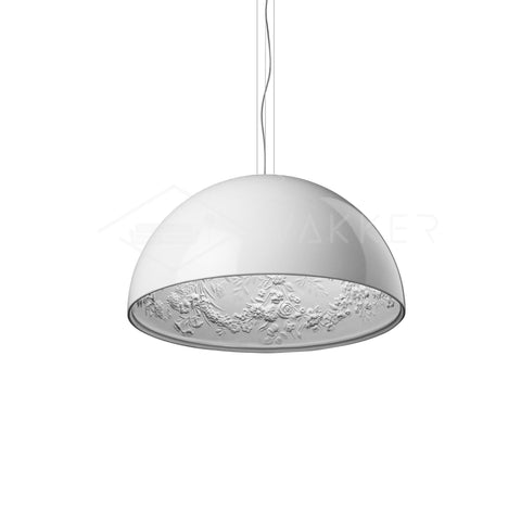 Pendant Light with Dome Shade and Sculpted Floral Interior