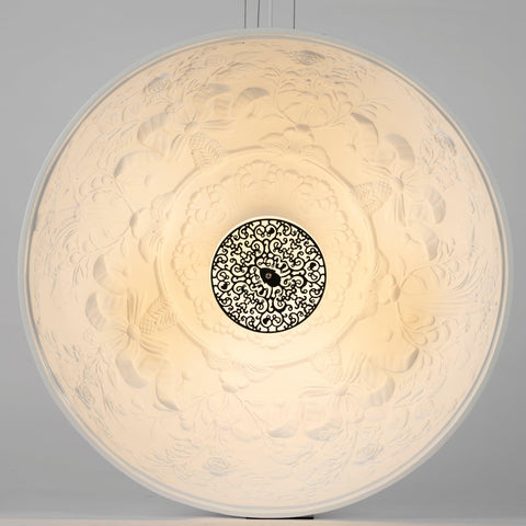 Pendant Light with Dome Shade and Sculpted Floral Interior