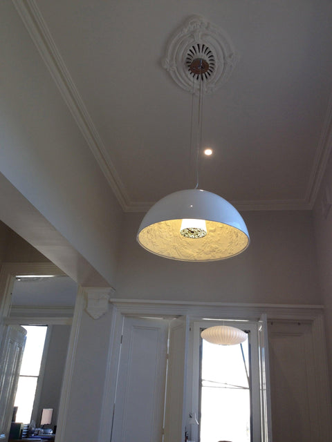 Pendant Light with Dome Shade and Sculpted Floral Interior