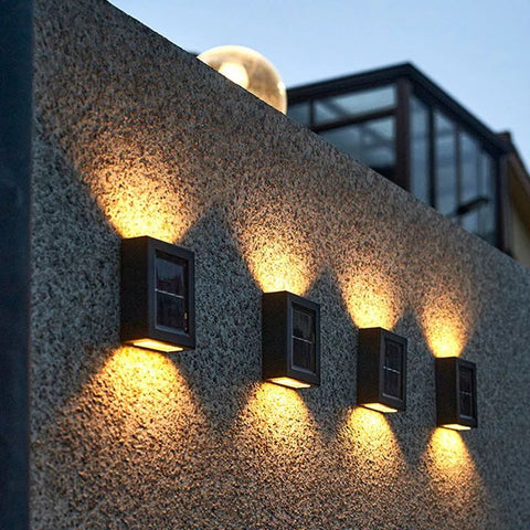 Solar Powered Outdoor Wall Light with Automatic Dusk Sensor and Double Beam Lighting