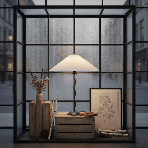 Squiggle Table Lamp with Pleated Shade and Wavy Stem