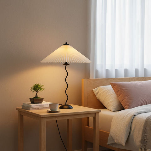 Squiggle Table Lamp with Pleated Shade and Wavy Stem