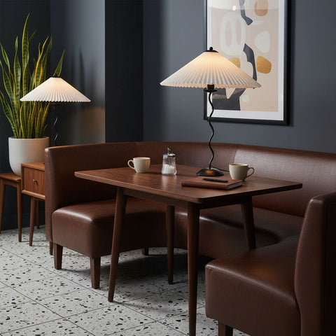 Squiggle Table Lamp with Pleated Shade and Wavy Stem