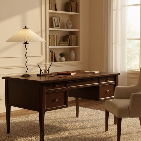 Squiggle Table Lamp with Pleated Shade and Wavy Stem
