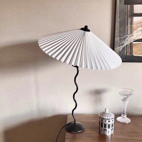 Squiggle Table Lamp with Pleated Shade and Wavy Stem