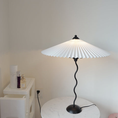 Squiggle Table Lamp with Pleated Shade and Wavy Stem