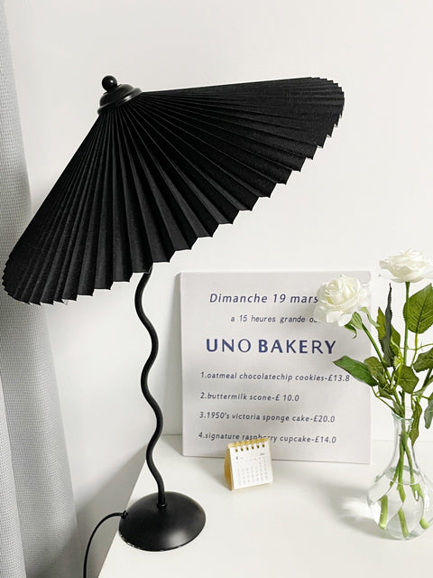 Squiggle Table Lamp with Pleated Shade and Wavy Stem