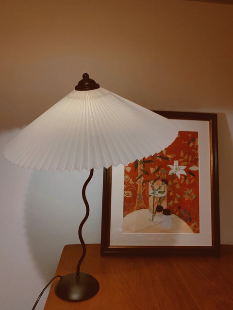 Squiggle Table Lamp with Pleated Shade and Wavy Stem