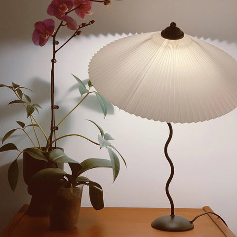 Squiggle Table Lamp with Pleated Shade and Wavy Stem