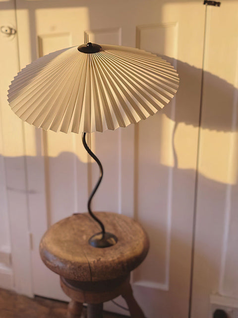 Squiggle Table Lamp with Pleated Shade and Wavy Stem