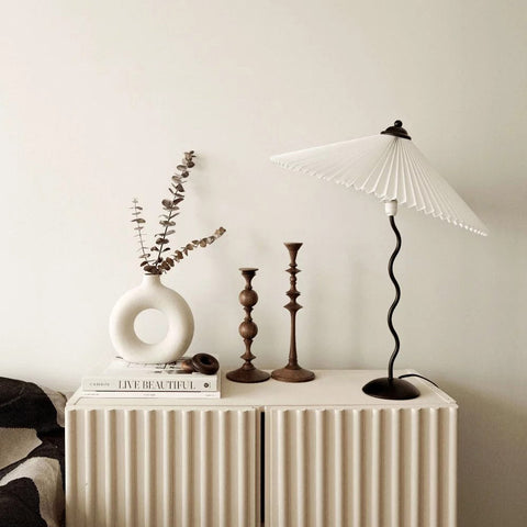 Squiggle Table Lamp with Pleated Shade and Wavy Stem