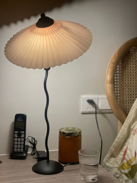 Squiggle Table Lamp with Pleated Shade and Wavy Stem