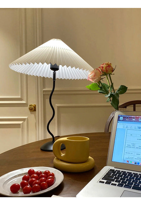 Squiggle Table Lamp with Pleated Shade and Wavy Stem