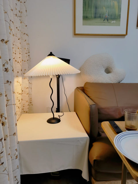 Squiggle Table Lamp with Pleated Shade and Wavy Stem