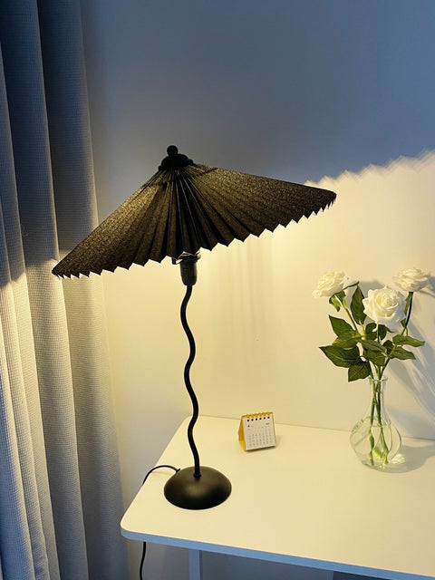 Squiggle Table Lamp with Pleated Shade and Wavy Stem